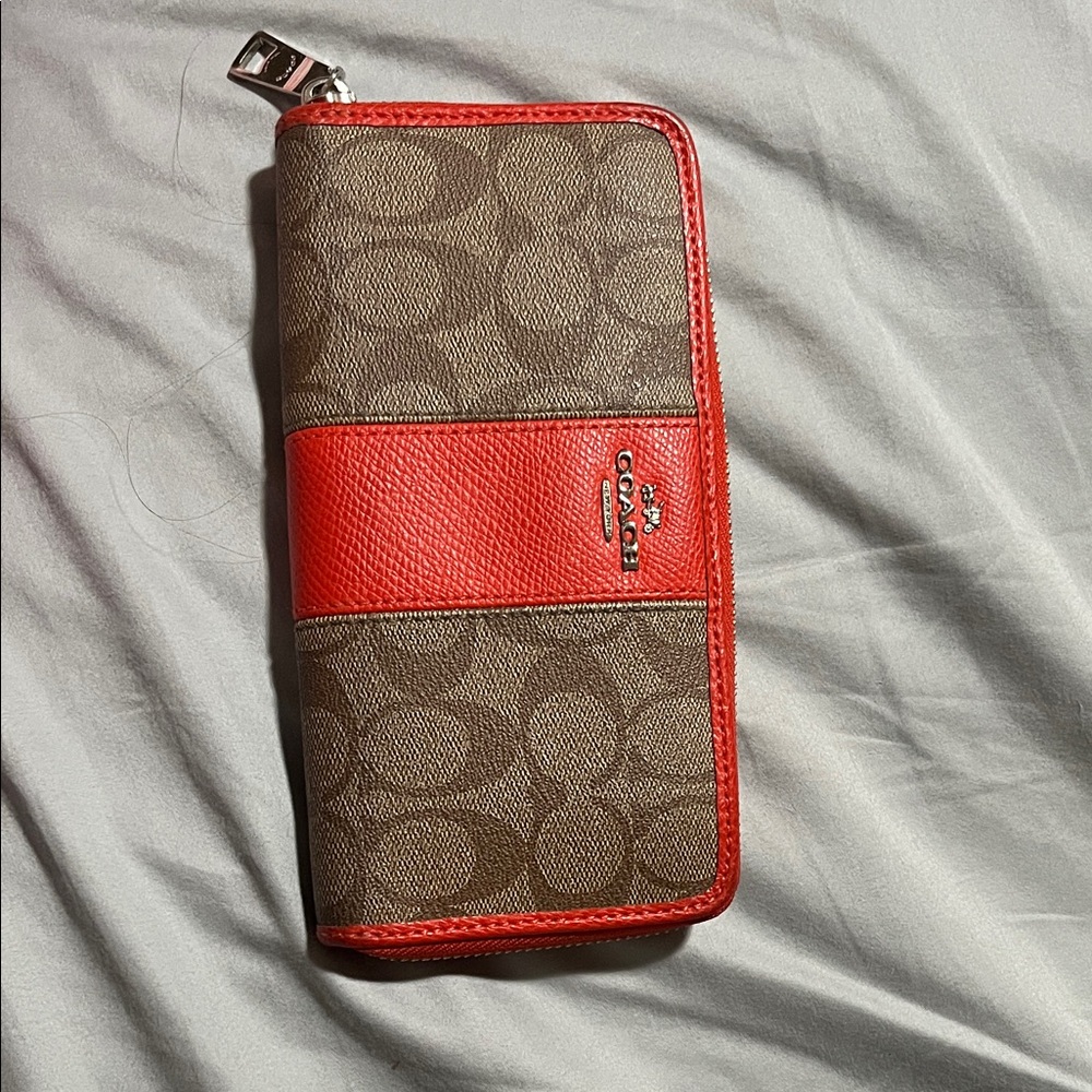 Coach Signature Brown and Red Wallet